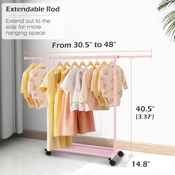 MISSLO Small Garment Racks for Hanging Clothes Rack Mini Kids Clothing Rack Rolling Dress up Storage for Toddler, Baby, Little Girl, Children, Adult(Pink)