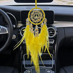 Small Dream Catcher for Car Handmade Boho Hanging Decor for Car Interior Rear View Mirror Feathers Dream Catchers Charms Ornament(Yellow)