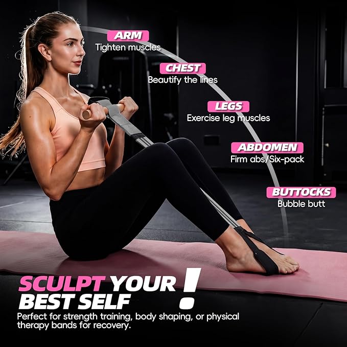 Pedal Resistance Bands with Handles, Upgrade Adjustable Manual Tension Training Pedal, Fabric Resistance Band with Wood Handles, Multifunction Fitness Bands for Abdomen, Waist, Arm, Leg