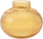Amber Glass Vase for Tulips, Ribbed Glass Vase for Flowers, Round Flower Vases, Small Short Vases for Living Room, Office, Coffee Table, Shelf, Wedding, 6 Inches