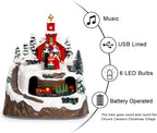 Animated Musical Christmas Village Choir Figurines Christmas Collectibles Statues Church Building & Carolers with Rotating Train LED Lights, Battery & USB Home Decor Gifts Festive Holiday Decorations