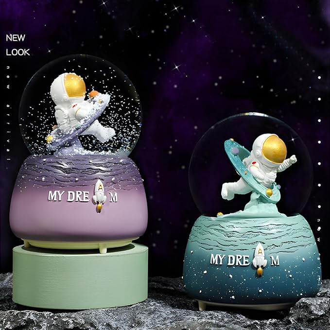 Snow Globe, Snowglobe for Kids Outer Space Water Snow Globes LED Light Change Music Box Home Christmas Decor for Kids, Decorations for Christmas & Birthday(A)