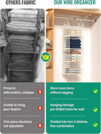 Hanging Closet Organizer, 4 Tier Metal Closet Organizers and Storage with 4 Hanging Hooks 4 S-Hooks for Wardrobe Laundry Room, Wire Storage Shelf for Clothes Sweaters Pants (White)