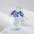 Crystal Bird & Forget-Me-Not Flower Figurine,3x4 inch Glass Flower Collectible Ornaments for Home Decor Table Centerpiece Glass Bouquet Flowers Keepsake Gifts for Women （Blue）