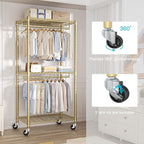 FUTASSI P1 Medium Heavy-Duty Portable Closet, 30" W x 14" D x 76" H, Metal Rolling Clothing Rack, Gold