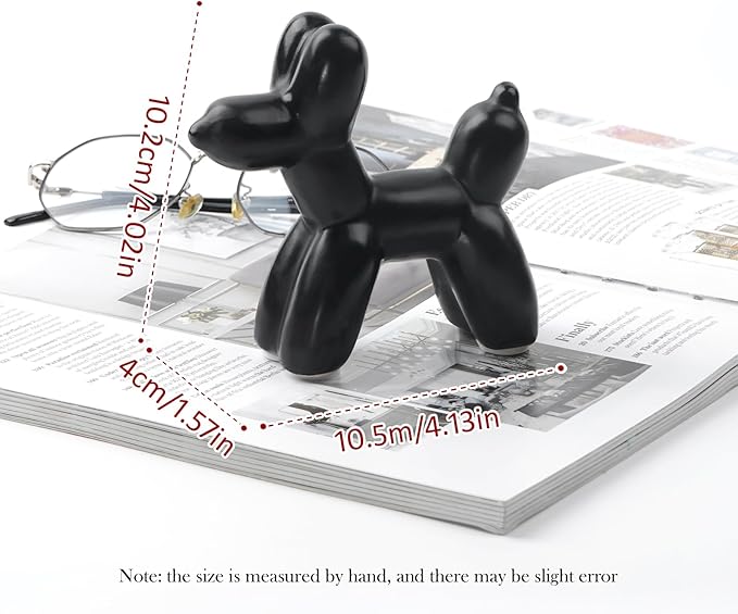 Notakia Cute Ceramics Black Balloon Dog Statue Crafts Living Room Desktop Decorations,Handmade Modern Small Ceramic Animal Statue Ornament Home Decor Accents