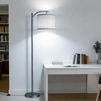 Floor Lamp for Living Room with 3 Color Temperatures LED Bulb, Standing Lamp Tall Industrial Floor Lamp Reading for Bedroom, Office (9W LED Bulb, Beige Lampshade Included) -Grey