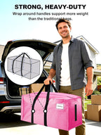 8 Pack Large Strong Moving Bags with Zippers & Carrying Handles - Water-Resistant - Heavy Duty Storage Tote for Space Saving, Fold Flat, Alternative to Moving Box (Pink)