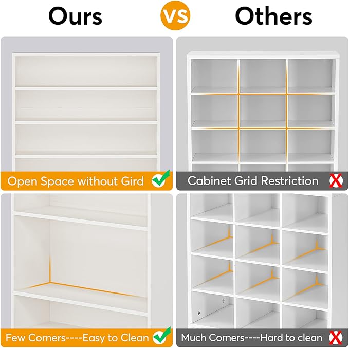Tribesigns 2PCS Shoe Cabinet, 9 Tiers 40-45 Pairs Heavy Duty Wood Freestanding Shoe Storage Cabinet, 70.8'' Tall Shoe Cabinet with Open Storage for Entryway (White)