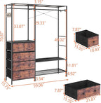 Auromie Heavy Duty Clothes Rack with 5 Drawers & 4 Storage Shelves, 70.9Hx59.1W Clothing Rack with 2 Hanging Rods, Wardrobe Closet Racks with 5 Hooks, Freestanding Garment Racks (Rustic Brown)