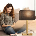 Lynnoland 21" Set of 2 Bedside lamp with USB A+C & AC Outlets, Touch Control 3-Way Dimmable Nightstand Lamps for Bedroom Living Room Office Reading, Black Shade Touch Lamps, 3000K LED Bulbs Included