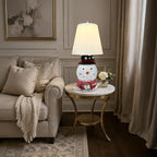 MOMENTS IN TIME Christmas Snowman Table Lamp with Glitter Spinning Water Globe, LED Lighted Holiday Lamp with Fabric Shade, USB or Battery Operated, 17.5 Inch Decorative Home Decor