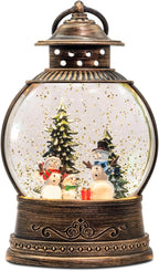 Snow Globes, Snowman Family,Glitter Water Christmas Lantern with 8 Songs, 6H Timer Battery & USB Powered Music Box,Gifts for Men and Kids, Indoor Christmas Decorations
