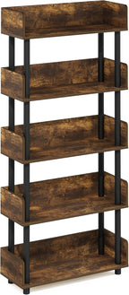 Furinno TURN-N-TUBE 5-Tier Display Shelf, Storage Shelves, Book Shelf, Open Shelves with Rounded Corner Top Edges, for Organization and Storage, Living Room, Home Office, Amber Pine