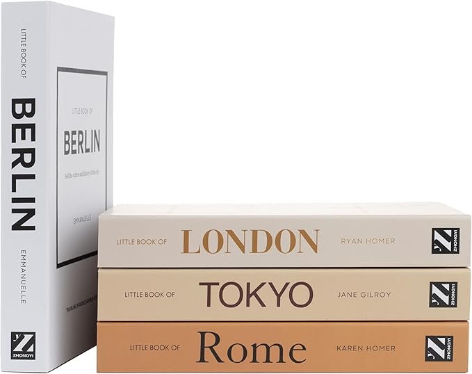 PROBENEX Warm Mocha Faux Decorative Books Set of 4 – Modern Farmhouse Brown Coffee Table Book Stack | Rustic Neutral Shelf Decor for Cozy Living Room, Bedroom & Country Modern Home Styling