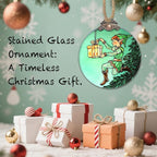 Stained Glass Christmas Decorations, Green Elf Prince Gift Suncatcher for Window Christmas Tree Hanging Ornaments Sun Catcher Xmas Decor Gifts for Women Men Mom Nana Friend Girl Boy