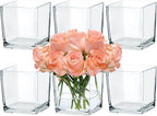 CONNOO 6 Pack Square Glass Vase 5" x 5" x 5", Clear Bulk Flower Vases for Centerpieces, Square Glass Cube Vase Floating Candle Holders for Wedding Party Home Decor