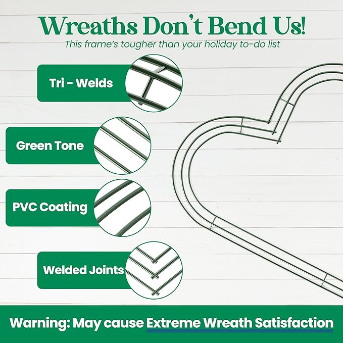5-Pack 14 Inch Wire Wreath Frame – Heart Metal Wreath Form with Heart Design for DIY Crafts, Floral Projects, and Home Decor – Dark Green Wire Frame for Christmas Holiday & Weddings