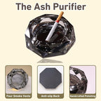 Coomin Crystal Glass Ashtray, Sparkly Cigar Cigarettes Ash Tray, Ashtrays for Smokers Indoor Office Home Desktop Tabletop, Gifts for Men, Black