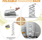 6 Pockets Aluminum Foldable Magazine Rack Floor, Brochure Magazine Display Stand, Brochure Holder, Literature Rack with Carrying Bag for Trade Shows, Exhibition, Office, Retail Store
