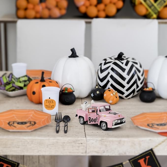 Halloween Truck Decor, Pink Halloween Ghost Truck Decorations for Home Indoor, Mini Cute Ghost Tiered Tray Decor, Farmhouse Kitchen Tabletop Centerpiece Decorations