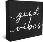 SRADMO Black and White Wood Box Sign Desk Decor, Inspirational Desk Decor Wooden Block Box Sign Decoration For Home Office Shelf Table