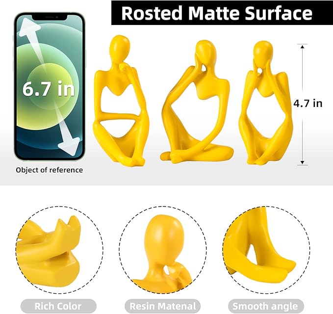 BMLCGJ Thinker Statue Gold Decor Abstract Art Sculpture, Golden Resin Collectible Figurines for Home Living Room Office Shelf Decoration,Great Gifts Ideas (Yellow)