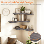 Homode Corner Shelves Wall Mounted, Set of 3 Floating Corner Shelves with Cord Hole, 3 Tier Wooden Hanging Shelves for Storage and Display, for Bathroom Kitchen Living Room, Rustic Grey