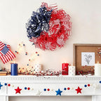 Patriotic Wreath for Front Door Red White Blue Wreath 4th of July Wreaths for Door Wall Memorial Day Decor Independence Day Hanging Decoration for Outside Home Farmhouse Holiday (Mesh)