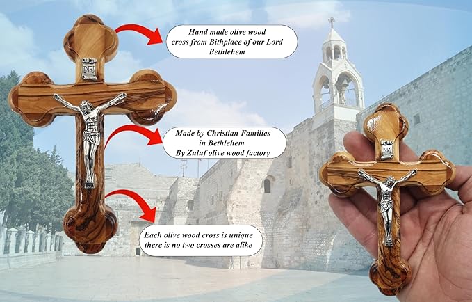 Zuluf 4.7" Wooden Orthodox Wall Crucifix Christian Catholic Handmade Cross from Bethlehem Holy Land Gift CRS071
