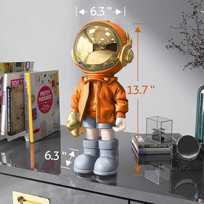 EZ4ENCE Figurine Statue Astronaut Sculpture Spaceman Decor,Sculptures for Home Decor,Arts Orange Shelf Decoration,Cool Metal Mask Table Decor,Large Spaceman Figure Ornament