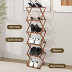 Bamboo Shoe Rack 6 Tier Foldable Shoe Rack Narrow Vertical Shoe Organizer Free Standing Shelf, Multifunctional Slim Storage for Entryway, Corner, Bedroom, Hallway, Walnut Color