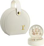 COLLECTIVE HOME - Travel Jewelry Case, Elegant Half-Moon Design with Gold Monogram, Detachable Handle, Personalized Accessory Organizer, Gift for Fashion-Forward Women and Teens (r)