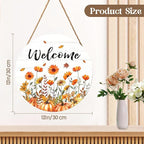 Fall Welcome Sign for Front Door Fall Floral Wooden Door Hanger 12x12 Inch Autumn Wreath for Outdoor Outside Porch Decor Farmhouse Flowers Welcome Hanging Sign for Home Wall Greeting Party