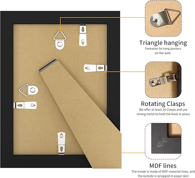 5x7 Picture Frame 3 Pack - Black Poster Frame Display Pictures 4x6 with Mat or 5 x 7 Without Mat for Wall Hanging Horizontal and Vertical