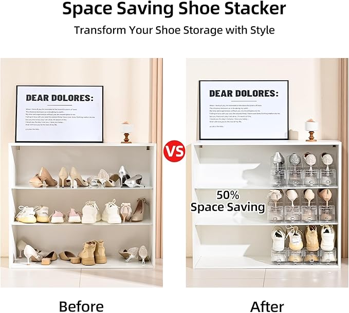 Shoe Slots Organizer，20 Pack Clear Shoe Stackers for a Pair of Shoes,Adjustable Shoe Rack with Three Levels，Shoe Storage Shoe Space Saver