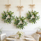 6 Pcs Green Artificial Eucalyptus Swag Wreaths Spring Summer Candle Rings Wreath with White Berries Mini Green Kitchen Cabinet Wreaths with Ribbon for Front Door Porch Wall Window Farmhouse Decoration
