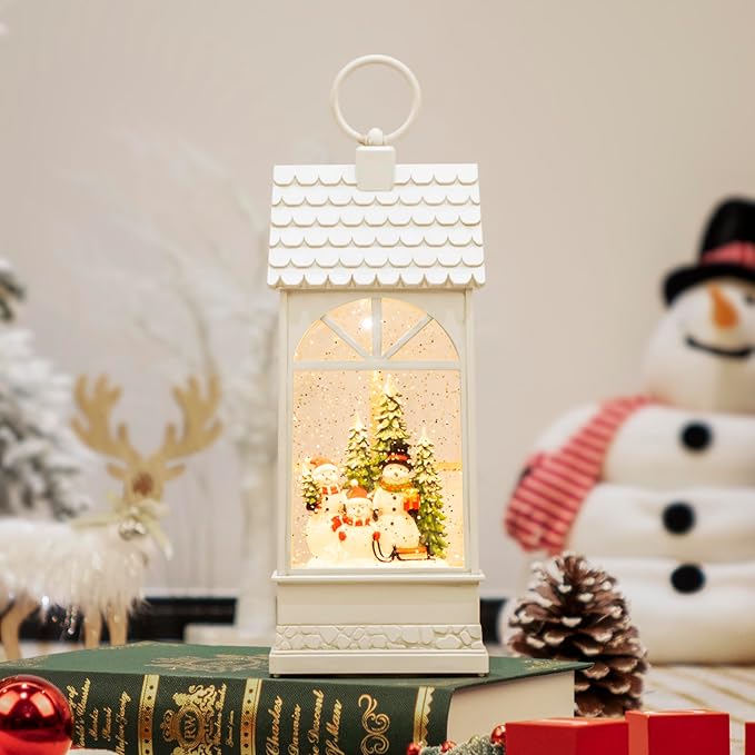 Extra Large Christmas Snow Globes, 12.4" Snowman Electric Light up Snow Globe Christmas, 8 Festive Songs 6 Hrs Timer Dual Power, White Musical Snowglobes Christmas Decorations Indoor Xmas Snowglobe