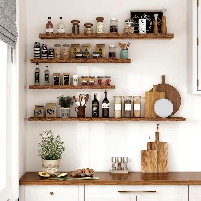 Vivelove 10 Inch Deep Floating Shelves 24 inch Long, 24 x 10 Wide Wall Shelves with Invisible Brackets, for Bedroom Bathroom Living Room Kitchen Office, Farmhouse Home Decor, Set of 2, Rustic Brown