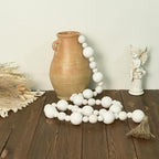 2" Extra Large Wood Bead Garland with Tassels, 75" Long Rustic Farmhouse Wooden Beads Garland, Decorative Beads Boho Decorations for Home Table Mantle White