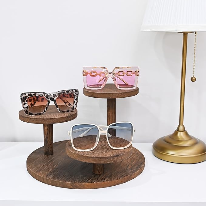 Ikee Design 3-Tier Wooden Display Riser for Jewelry, Wooden Jewelry and Figurine Display Risers, Wood Riser for Decor, Multilevel Stand for Action Figures and Home Decor, Brown Color