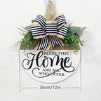 Welcome Sign for Front Door, Rustic Round Wood Wreaths Wall Hanging Outdoor Decor, Porch Fence Decorations Hanging Gift for Home Outdoor for Spring Summer Fall All Seasons Holiday, Bless This Home