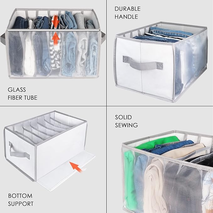 Univivi Closet Clothes Organizers Wardrobe Clothes Organizer Sweaters Organizer for Closet, 7 Grids Upgraded Large Capacity T-Shirt Organizers for Jeans, Pants, Sweaters, Underwear - Set of 4