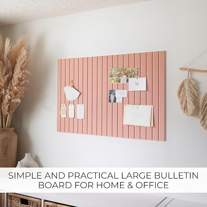 Felt Bulletin Board 35" x 24" - Stylish Cork Board Alternative for Office & Wall Decor – 6 Customizable Adhesive Tiles w/Golden Pins are Perfect to Display Your Photos