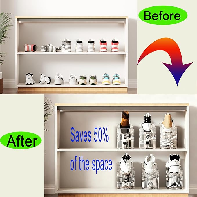 Shoe Slots Organizer for Closet 12PACK Shoe Stacker Adjustable Shoe Slots Organizer Shoe Space Savers Double Layer Stack Shoe Racks for Closet Organization Organizador de Zapatos (Transparent)