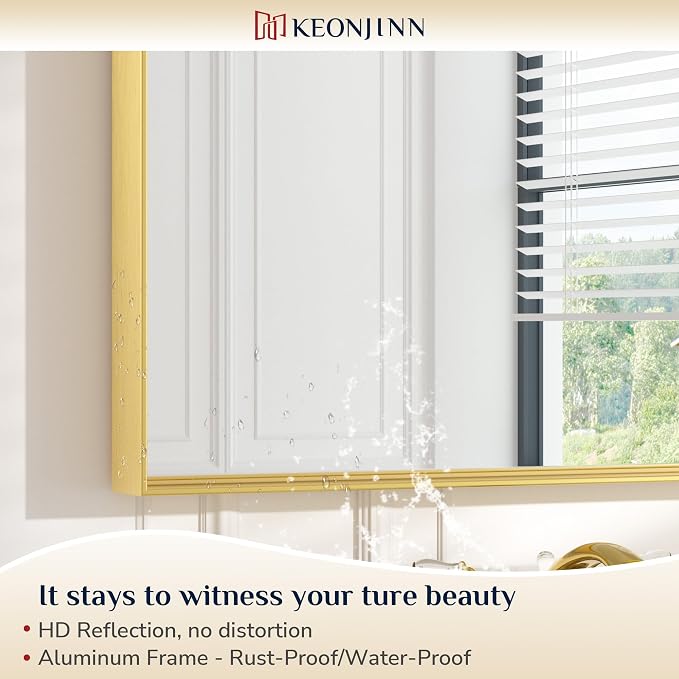 Keonjinn Brushed Gold Bathroom Mirror 55 x 36 Inch, Large Gold Vanity Mirror for Wall, Metal Frame,Rectangle Square Corner, Oversized, Modern Farmhouse(Horizontal/Vertical)