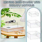 Jerify 6 Pcs Acrylic Risers Display Stands, 5.91'' 5.12'' 3.54'', Clear Square Nesting Pedestal Shelf with Hollow Bottom for Tabletop Jewelry Display, 3 Sized
