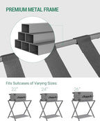 Luggage Rack, Folding Suitcase Stand for Guest, Foldable, Luggage Holders with Shelf, Steel Frame with Nylon Straps for Bedroom, Hotel, Holds up to 154 lb, Grey,1 Pack LR03899G