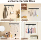 Belt Hanger Wall Mount 2 Pack, Wooden Closet Belt Organizer with 24 Swivel Metal Hooks, Adhesive or Drill Installation, Space Saving Rack for Belts, Ties, Scarves, Camisoles, Tank Tops, Black