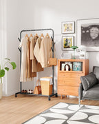 Clothes Rack - Metal Coat Rack with Bottom Shelf, Portable Wardrobe Rack with 6 Side Rods, Rolling Clothing Rack for Hanging Clothes for Bedroom or Laundry Room (Black, 28.7 x 17 x 59.4)